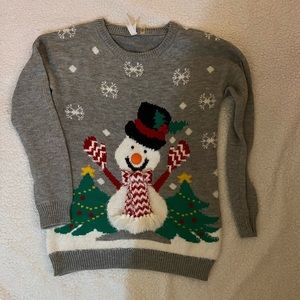 NY Collection Gray Christmas Sweater w/ Snowman Size XS